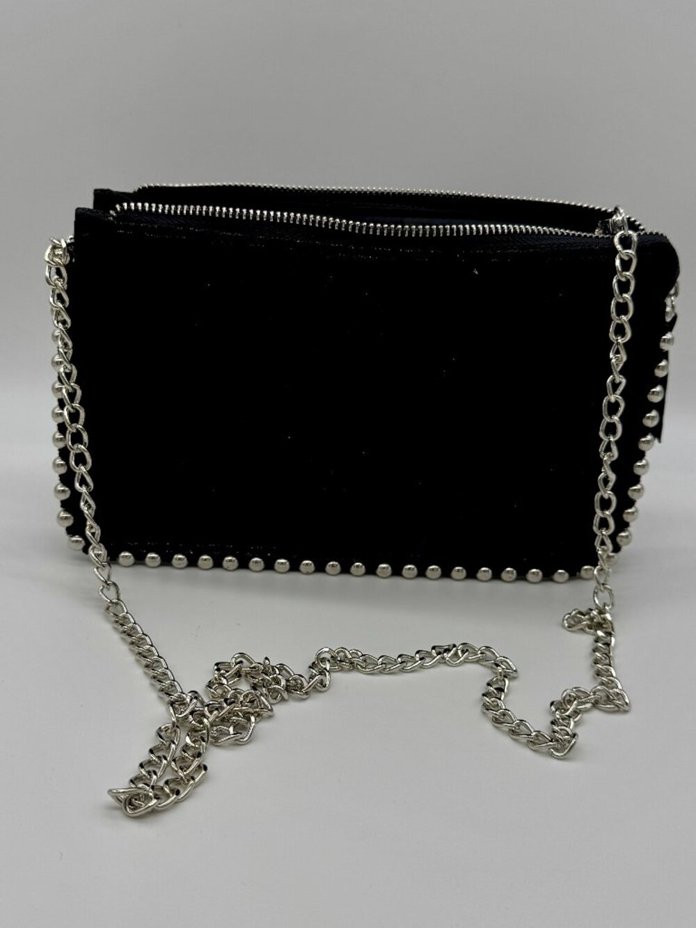 Zara Faux Suede Studded Black Crossbody Bag with Chain *NEW* (#2)